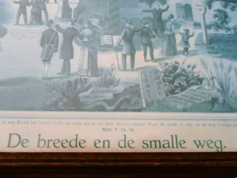 Retro poster `De breede en de smalle weg` in wooden frame