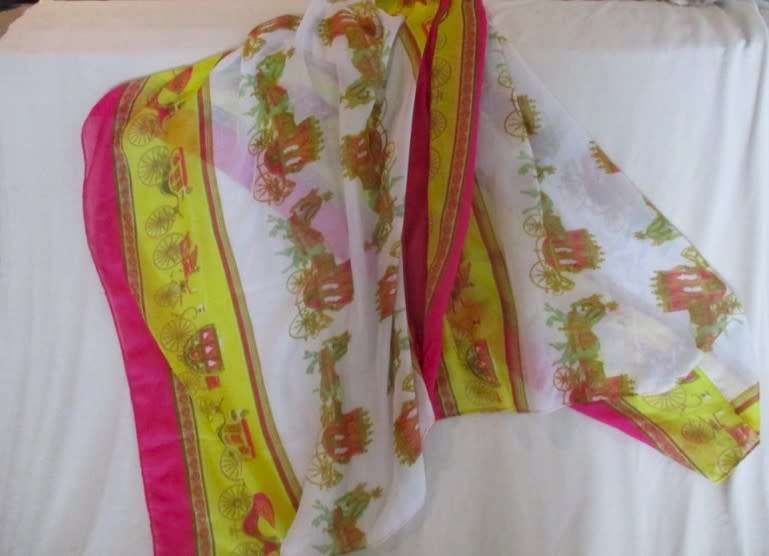 A beautiful large soft shawl/throw with romantic stage coach design