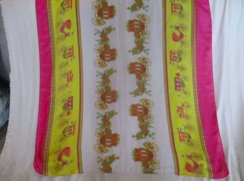 A beautiful large soft shawl/throw with romantic stage coach design