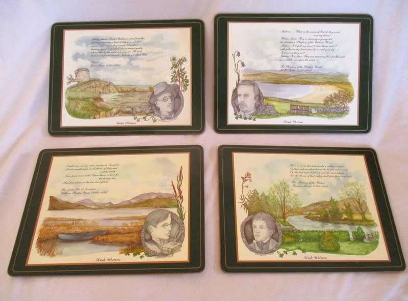 Irish writers - four large vintage quality placemats - WB Yeats, James Joyce, T. Moore, JM Synge