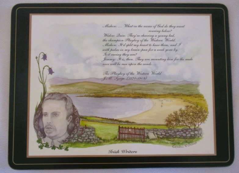 Irish writers - four large vintage quality placemats - WB Yeats, James Joyce, T. Moore, JM Synge