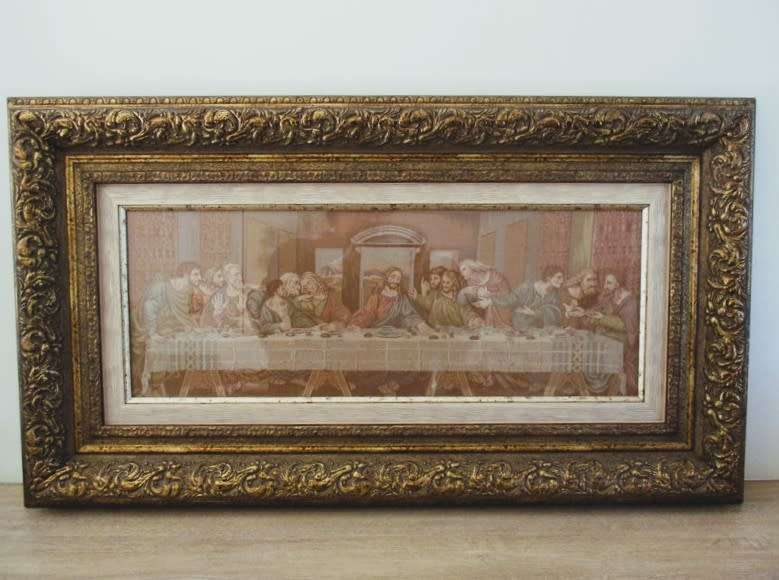 Very large vintage Italian tapestry in ornate vintage frame - Leonardo da Vinci`s Last supper