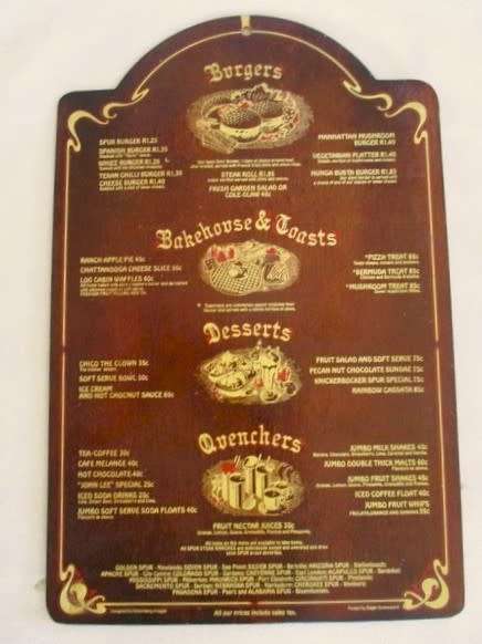 Kitchen/Mancave decor - 1979 wooden menu of very first Spur in South Africa - Spur burger R1.25