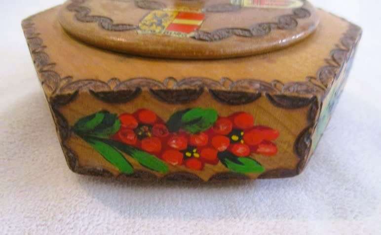 Beautiful antique hand carved and painted Tyrolean wooden keepsake box from Innsbruck, Austria
