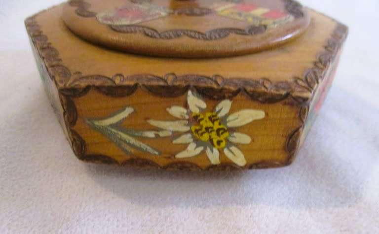Beautiful antique hand carved and painted Tyrolean wooden keepsake box from Innsbruck, Austria