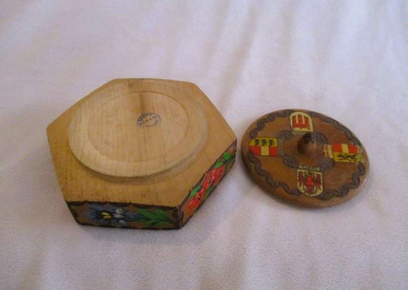 Beautiful antique hand carved and painted Tyrolean wooden keepsake box from Innsbruck, Austria