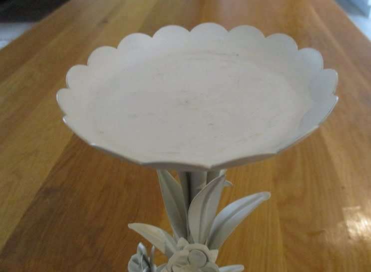 Tall painted metal candle holder with lovely floral detail