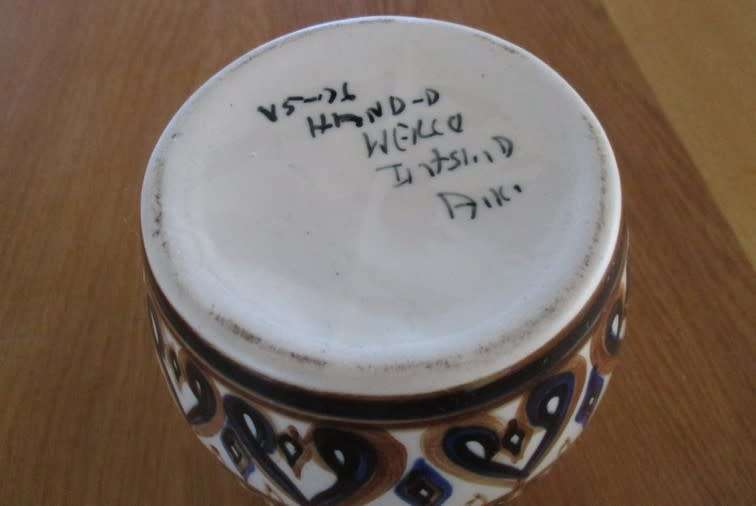 Large vintage hand painted vase - signed