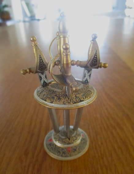 Small vintage Toledo hand painted and crafted enamelled brass  cocktail appetizer set - four swords