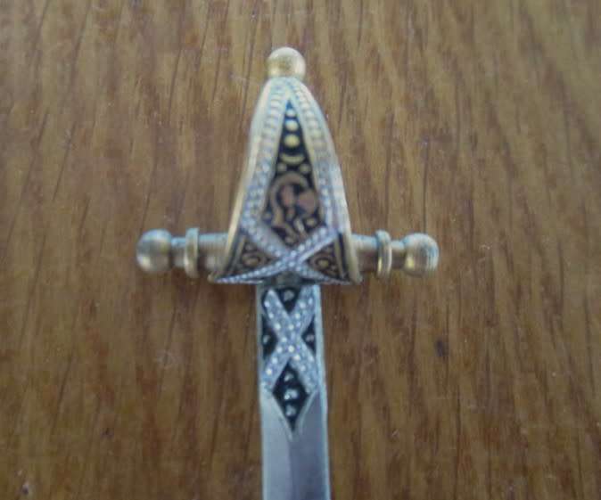 Small vintage Toledo hand painted and crafted enamelled brass  cocktail appetizer set - four swords