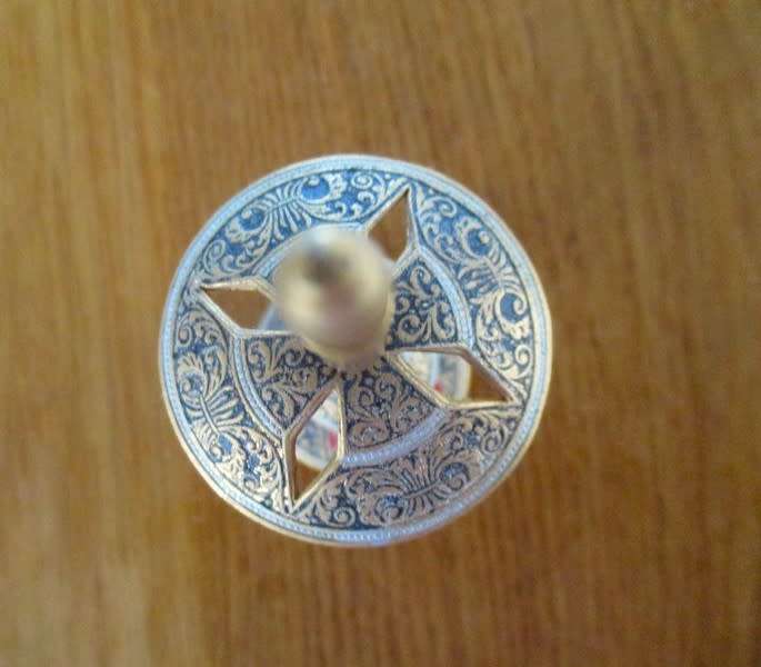 Small vintage Toledo hand painted and crafted enamelled brass  cocktail appetizer set - four swords