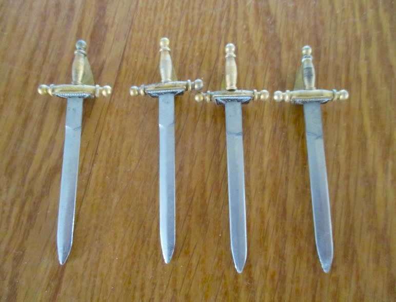 Small vintage Toledo hand painted and crafted enamelled brass  cocktail appetizer set - four swords