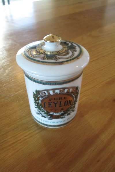 Small decorative porcelain Dilmah Ceylon tea caddy