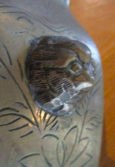 Vintage Chinese brass vase  - Foo Dog handles and engraved with Foo Dog and floral design