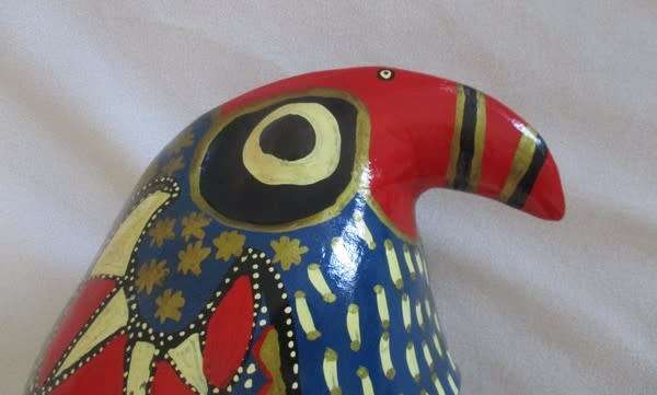 Large, vibrantly colourful hand crafted wooden Boynuzgaga (Hornbill) from Turkey