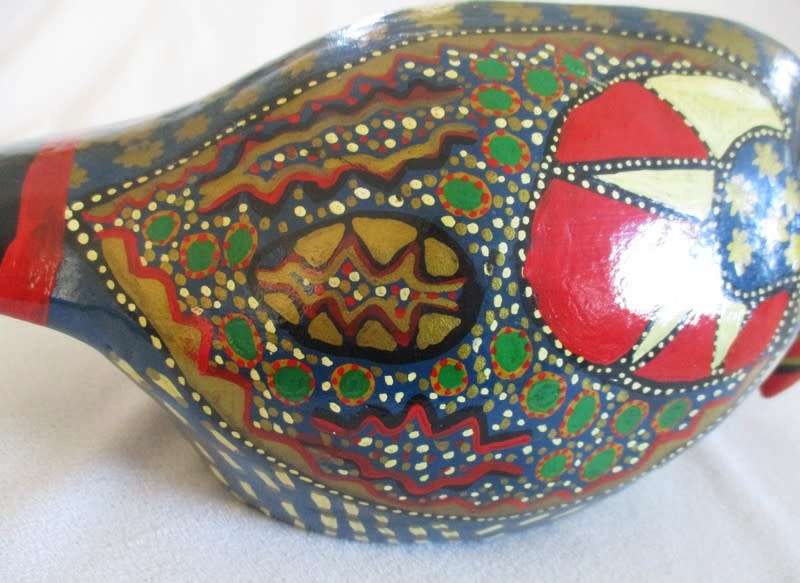 Large, vibrantly colourful hand crafted wooden Boynuzgaga (Hornbill) from Turkey