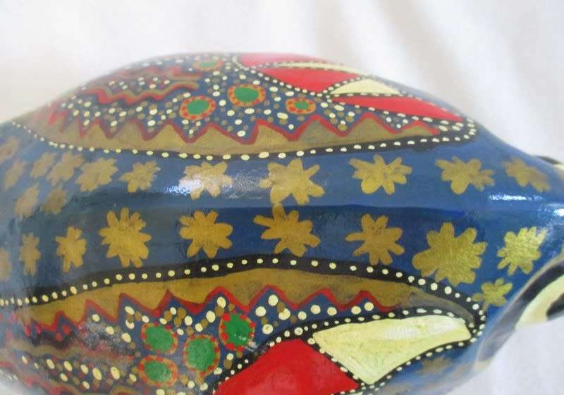 Large, vibrantly colourful hand crafted wooden Boynuzgaga (Hornbill) from Turkey