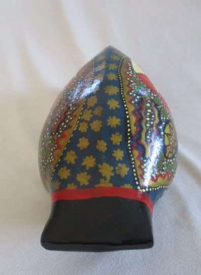 Large, vibrantly colourful hand crafted wooden Boynuzgaga (Hornbill) from Turkey
