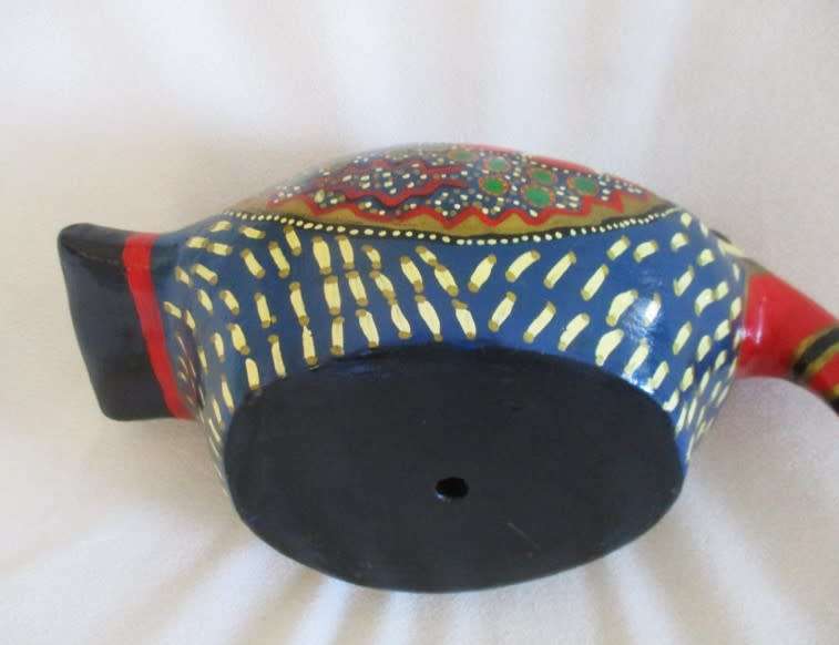 Large, vibrantly colourful hand crafted wooden Boynuzgaga (Hornbill) from Turkey