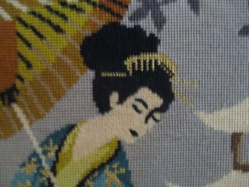 Large hand made tapestry of Geisha girl in beautiful ornate frame
