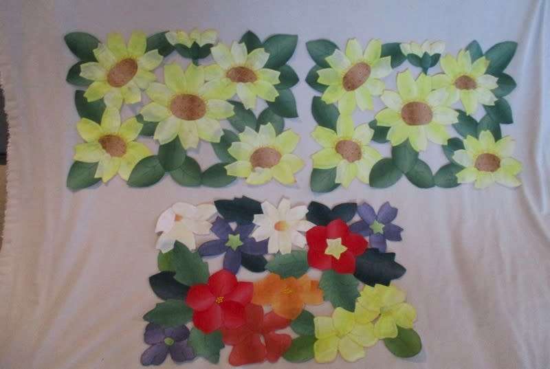 Set 3 - set of three unique hand crafted `cut out` cloths with floral and sunflower designs