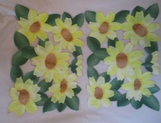 Set 3 - set of three unique hand crafted `cut out` cloths with floral and sunflower designs