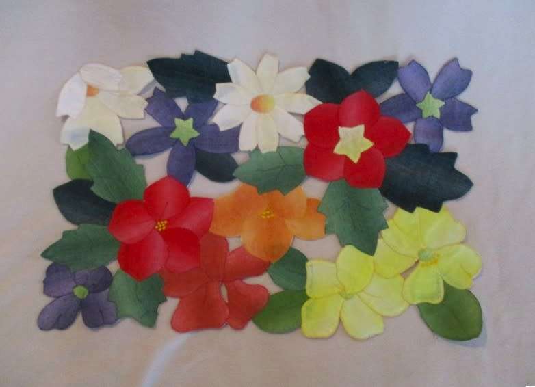 Set 3 - set of three unique hand crafted `cut out` cloths with floral and sunflower designs