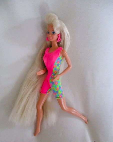 Longest hair ever - vintage 1992 Totally Hair Barbie with knees that bend & original earrings