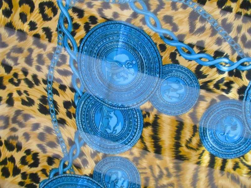 A large interesting satin and chiffon scarf/shawl with signs of the zodiac