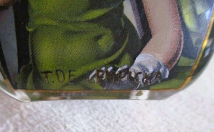 Goebel hand made Artis Orbis glass Art Deco candle holder - `Young Girl in Green` by T. de Lempicka