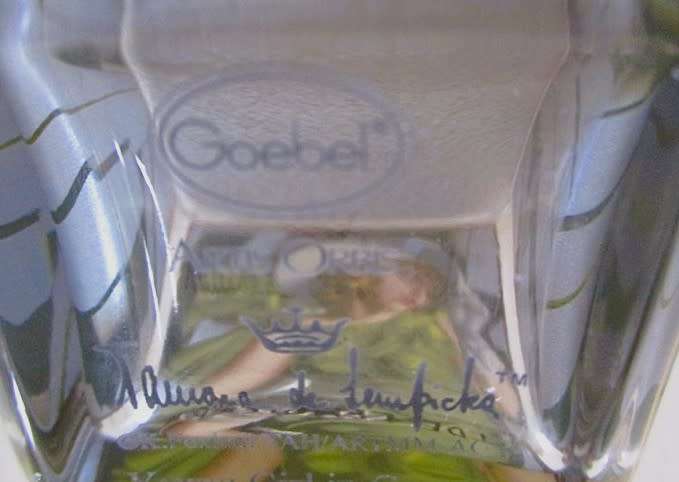 Goebel hand made Artis Orbis glass Art Deco candle holder - `Young Girl in Green` by T. de Lempicka