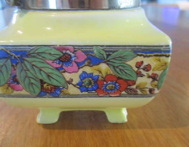 Vintage 1920's/30's Lancaster Hanley porcelain and EPNS footed preserve/jam jar