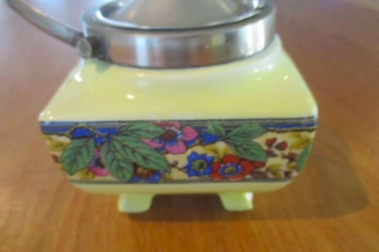 Vintage 1920's/30's Lancaster Hanley porcelain and EPNS footed preserve/jam jar
