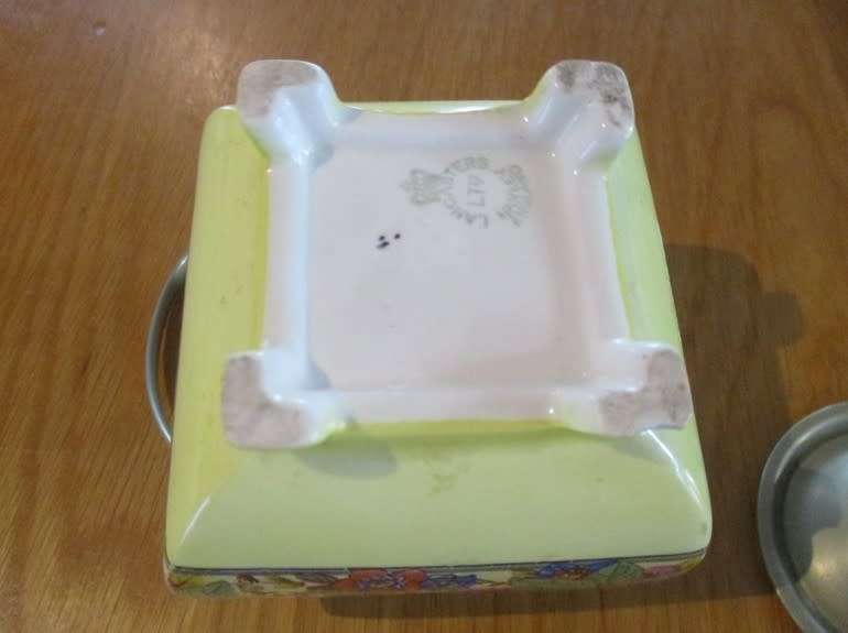 Vintage 1920's/30's Lancaster Hanley porcelain and EPNS footed preserve/jam jar