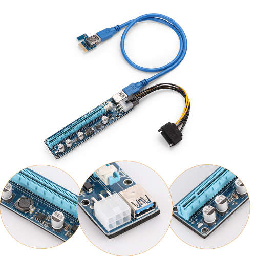 Power SAVING!!!  PCIe 1x to 16x PCI Express Extender Riser Card  008C version