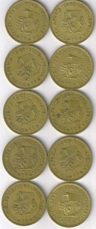 10 x SOUTH AFRICA 1 CENT COINS ONE BID FOR ALL