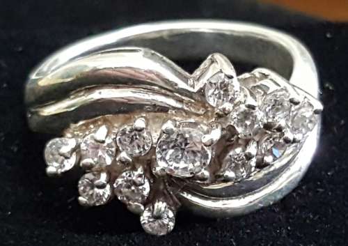 Sterling Silver Ladies  Dress  Ring set with  Cz stone