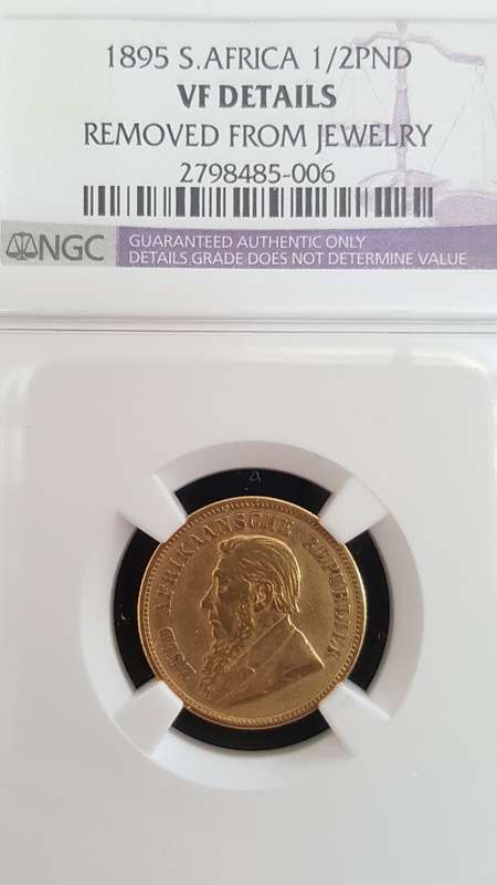 1895 S.AFRICA 1/2PND VF DETAILS REMOVED FROM JEWELRY