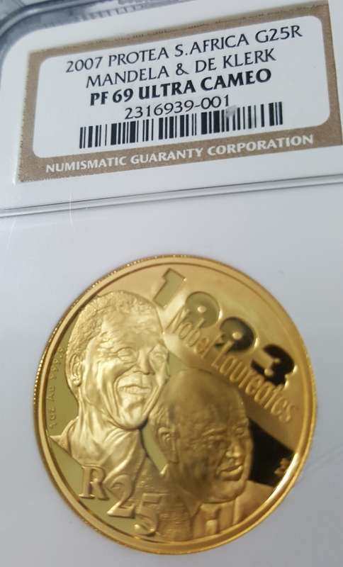 2007 PROTEA S.AFRICA G25R MANDELA & DE KLERK PF69 ULTRA CAMEO (999) 1oz