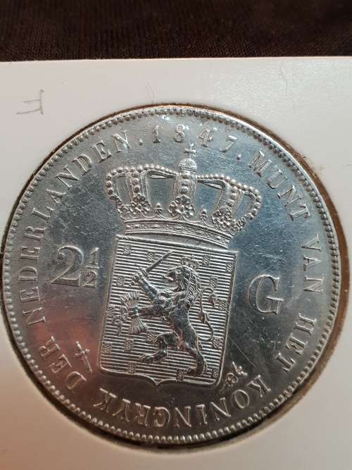 2 1/2 Gulden Willem ll 1847  (.945 Silver )