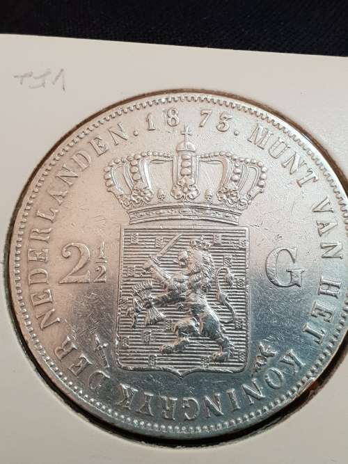 2 1/2 Gulden Willem ll 1875  (.945 Silver )