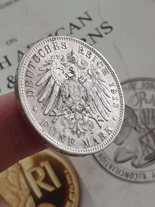 5 MARK -OTTO 1913 ( WEIGHT 27.7g ) SILVER .900%