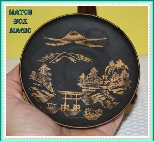 ORIENTMT FUJI PIN DISH MC FINE CHINA JAPAN 24K GOLD  ON BLACK BACKGROUND (D)