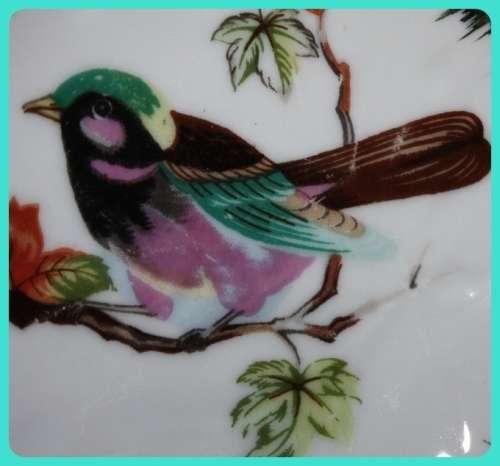 HAND PAINTED BIRD PLATE LEAF SHAPE