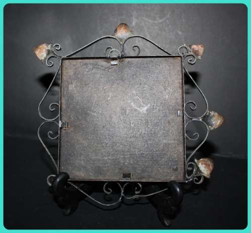 VINTAGE SOUVENIR PLAQUE WITH METAL DETAIL FRAME DEPICTING TWO DANCERS RAISED DESIGN