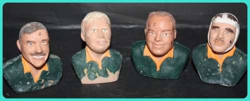 FOUR RARE AND UNUSUAL HAND PAINTED POTTERY BUSTS OF SPRINGBOK RUGBY LEGENDS TAKE A LOOK