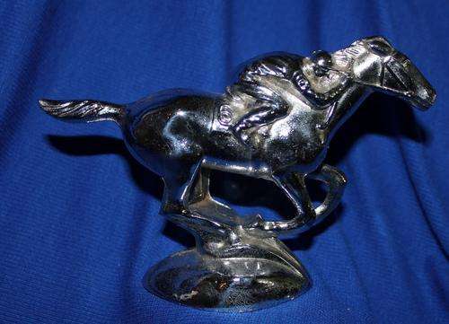 VINT CHROME METAL RACE HORSE JOCKEY HOOD ORNAMENT AUTO UNUSUAL