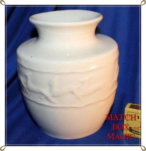 VERY UNUSUAL WHITE LUCIA WARE VASE WITH GAZELLES AROUND THE POT COULD BE SPRINGBOKS LUCIA 4412