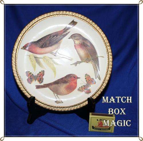 DECORATIVE DECOUPAGED PLATE WITH BIRDS AND BUTTERFLIES