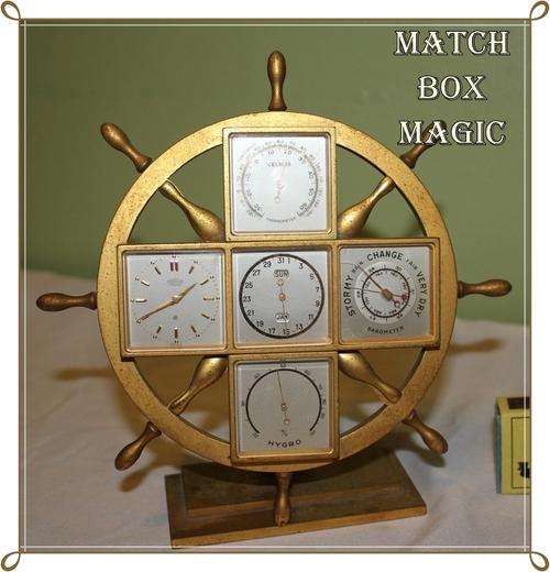 RARE  SWISS, ANGELUS NAVEO, 8-DAY 5-DIAL NAUTICAL BRASS DESK    WEATHER STATION.ITEM SOLD AS IS